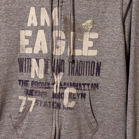 American Eagle Gray Fleece Hooded Jacket EUC - Picture 3 of 7